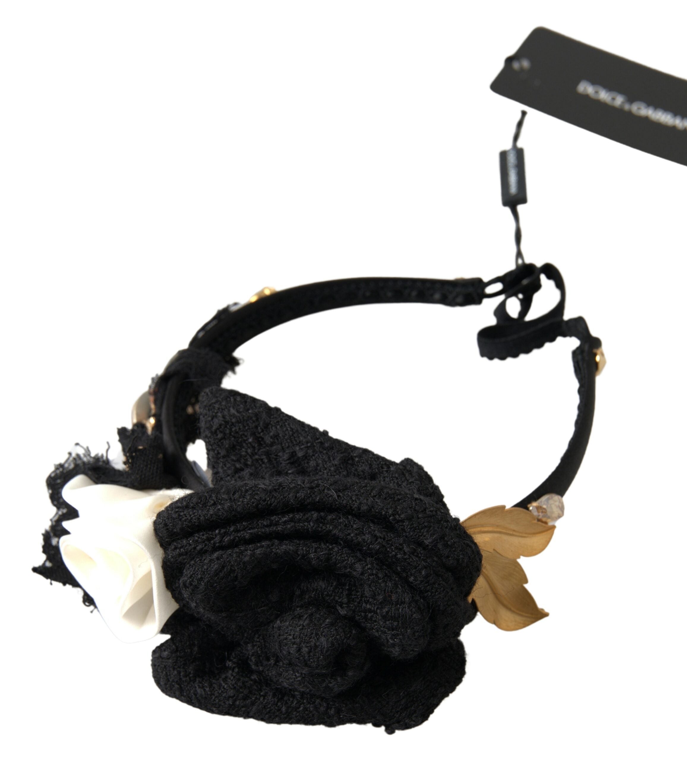 Dolce &amp; Gabbana Diadem Pandebånd Tiara Hvid Rose Krystal Hår Guld