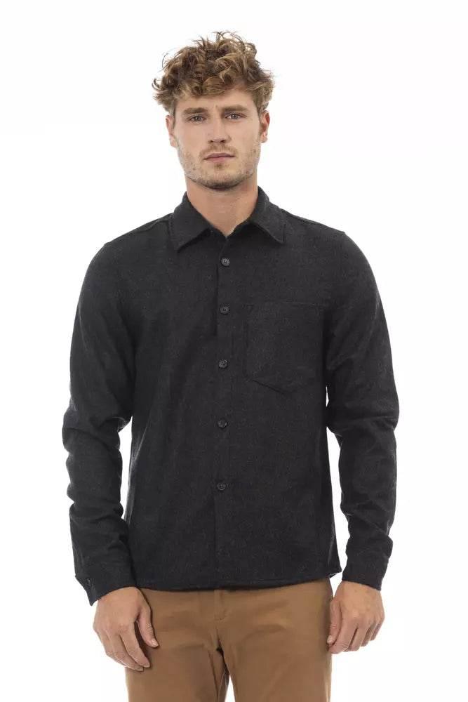 Alpha Studio Gray Wool Men Shirt - Hilstor