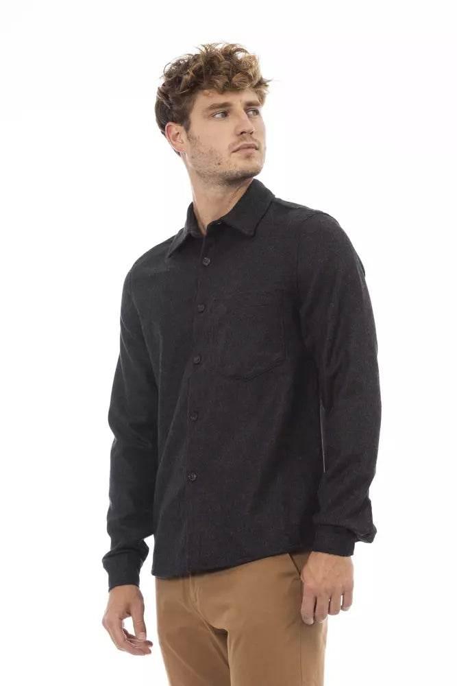 Alpha Studio Gray Wool Men Shirt - Hilstor