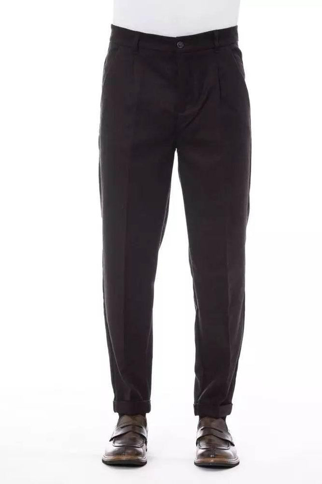 Alpha Studio Brown Wool Men Pant - Hilstor