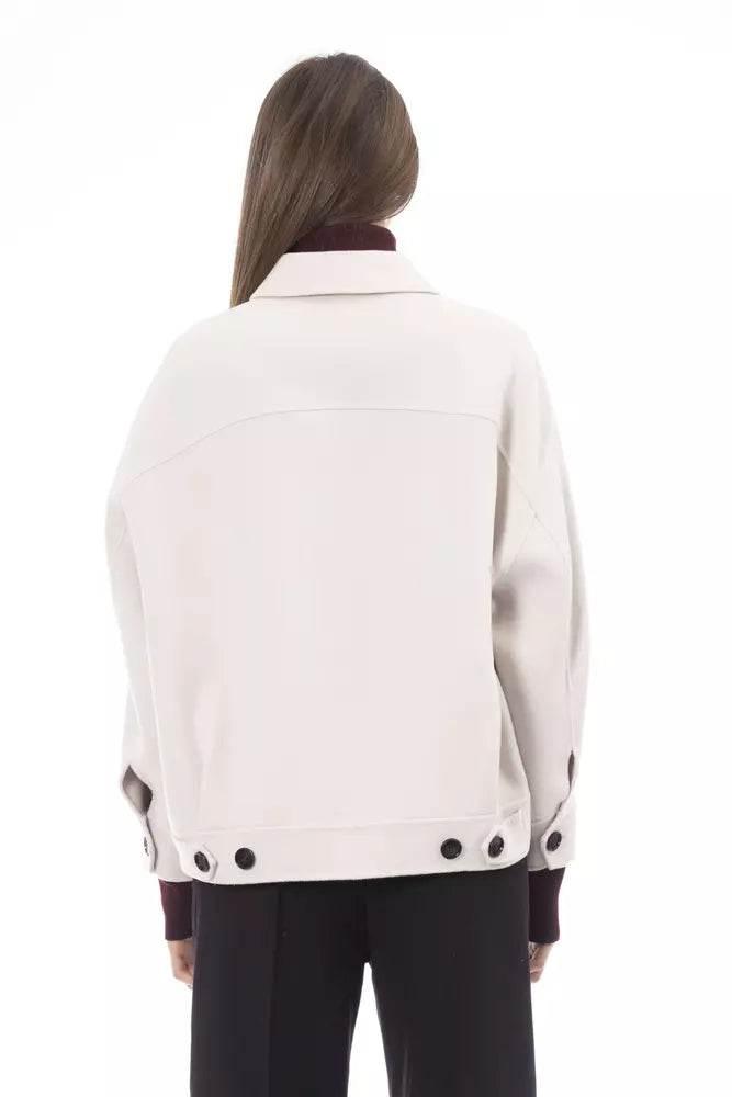 Alpha Studio Elegant White Wool Blazer Jacket - Hilstor
