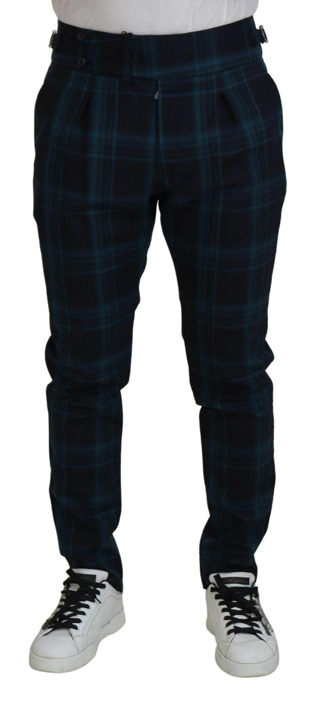 Dolce & Gabbana Blue Purple Plaid Wool Trousers Pants - Hilstor