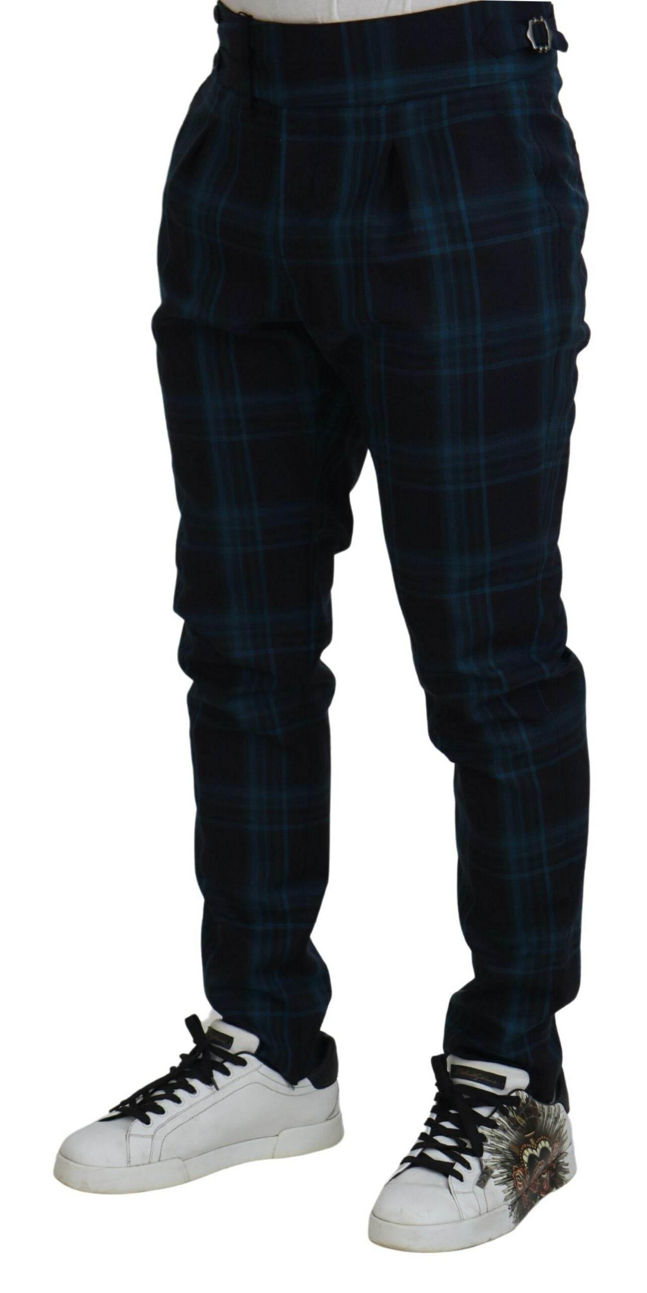 Dolce & Gabbana Blue Purple Plaid Wool Trousers Pants - Hilstor