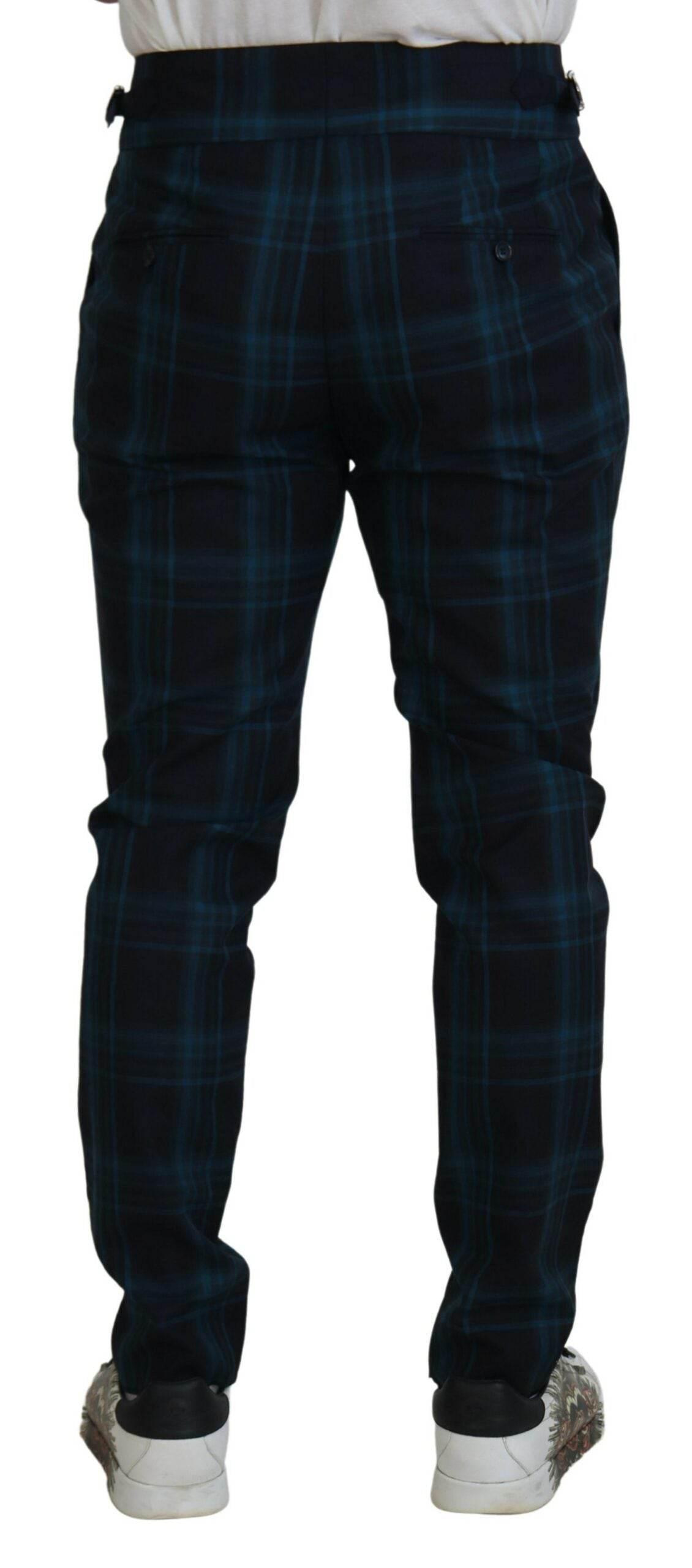 Dolce & Gabbana Blue Purple Plaid Wool Trousers Pants - Hilstor