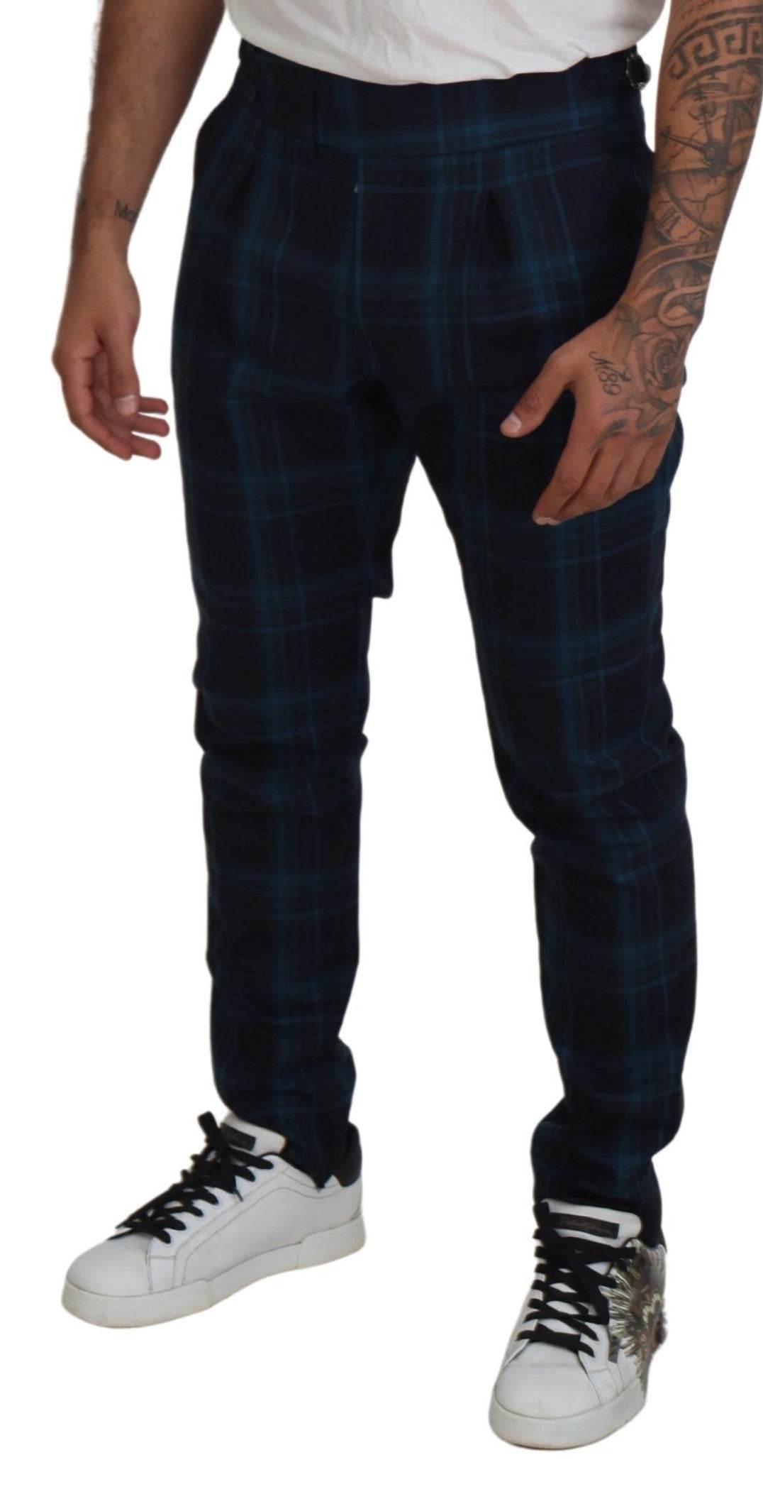 Dolce & Gabbana Blue Purple Plaid Wool Trousers Pants - Hilstor