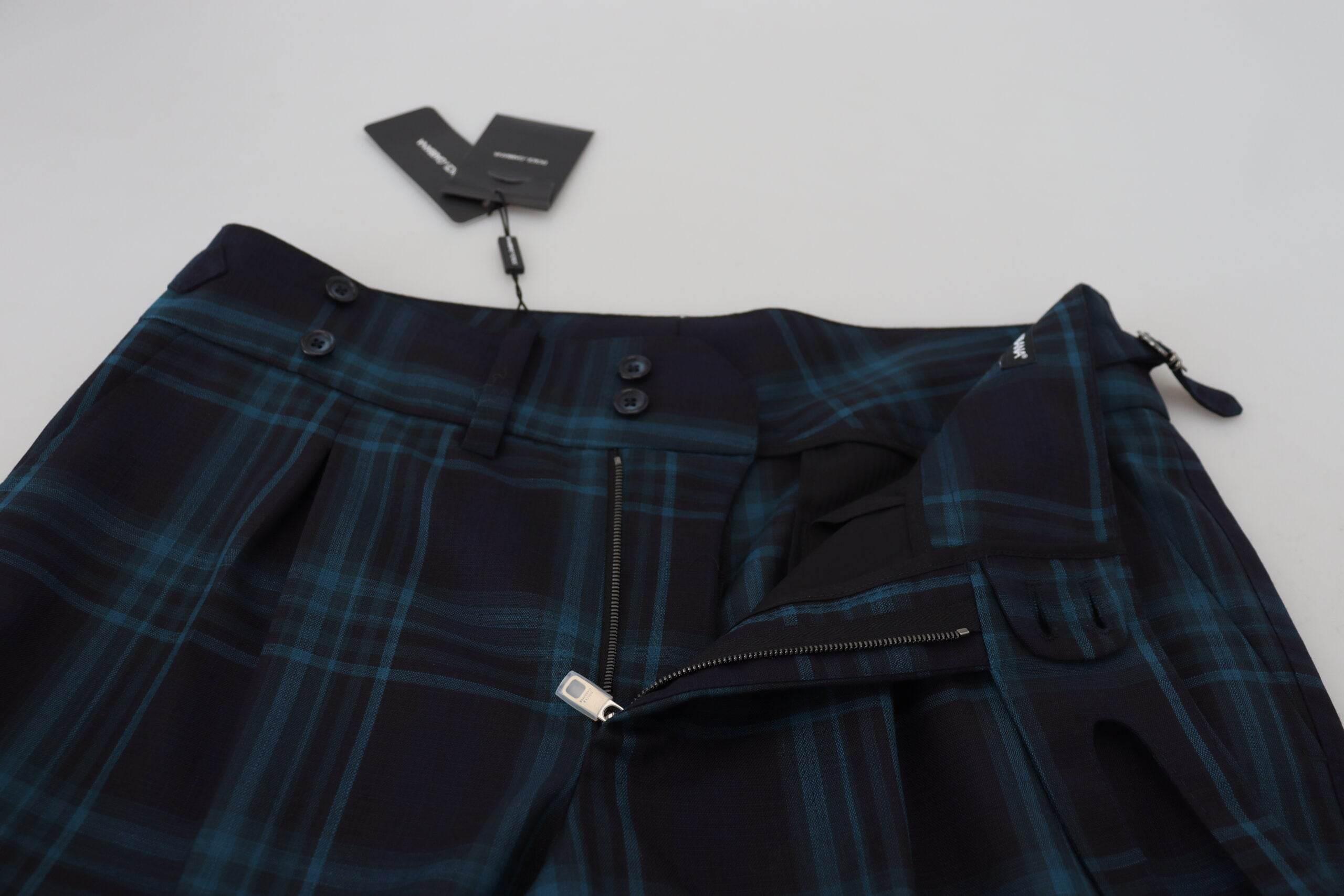 Dolce & Gabbana Blue Purple Plaid Wool Trousers Pants - Hilstor