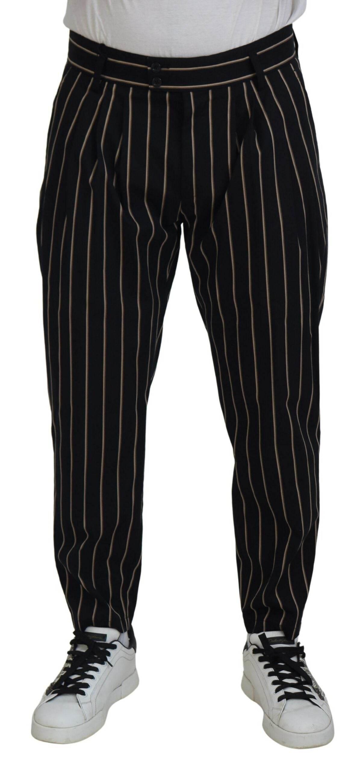 Dolce & Gabbana Black Beige Striped Cotton Stretch Pants - Hilstor