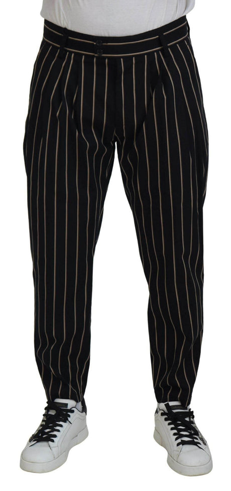 Dolce & Gabbana Black Beige Striped Cotton Stretch Pants - Hilstor