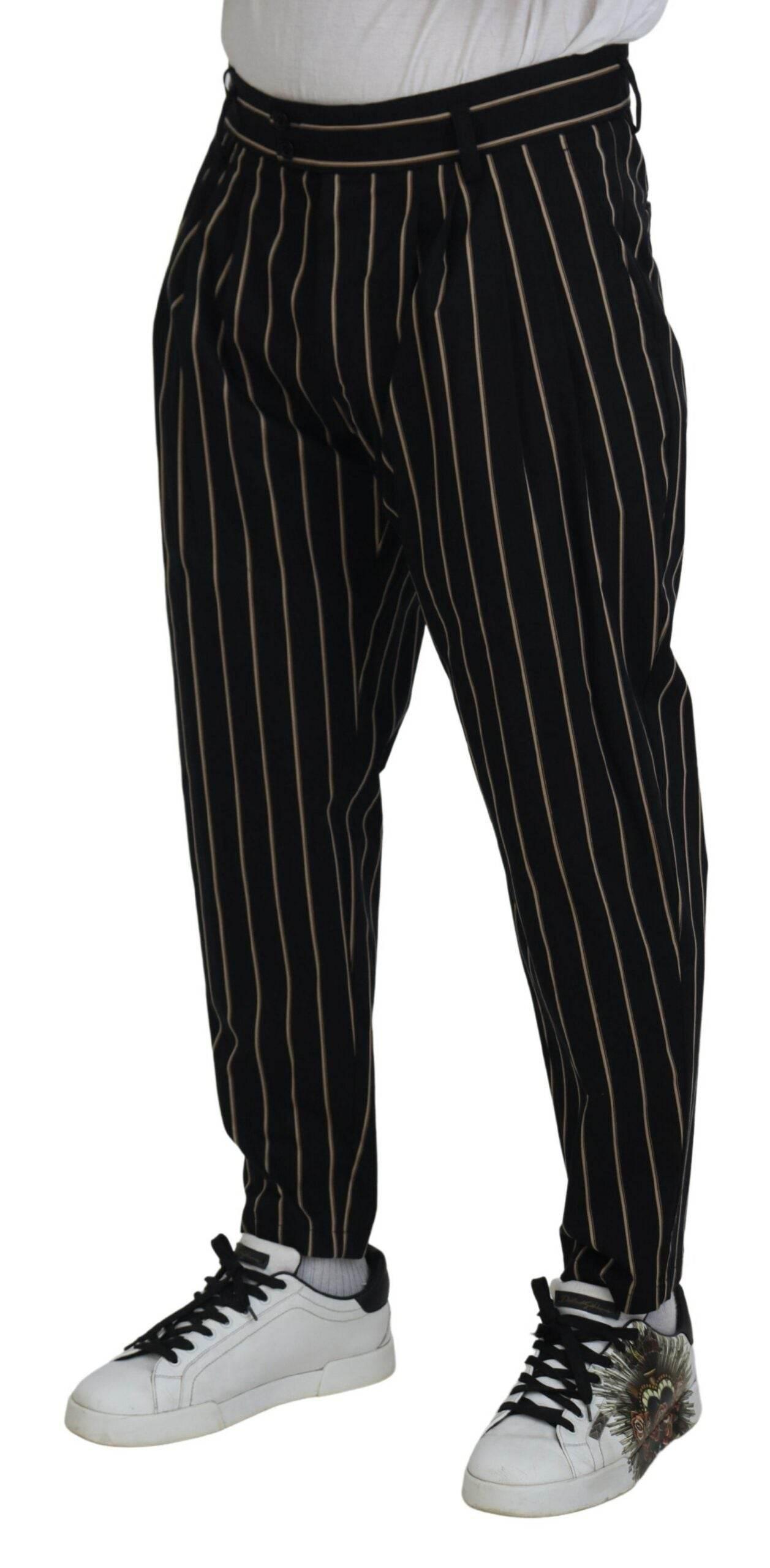 Dolce & Gabbana Black Beige Striped Cotton Stretch Pants - Hilstor