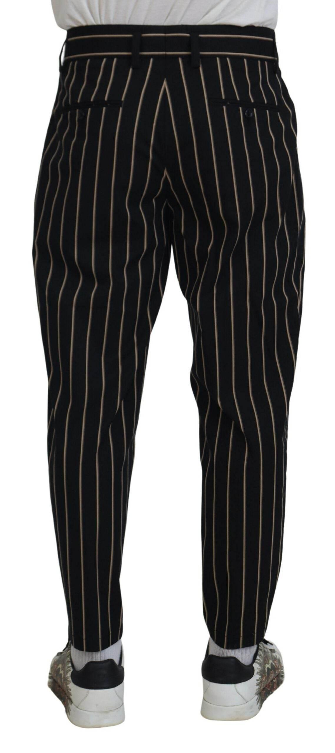 Dolce & Gabbana Black Beige Striped Cotton Stretch Pants - Hilstor