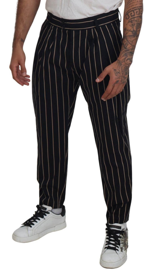 Dolce & Gabbana Black Beige Striped Cotton Stretch Pants - Hilstor