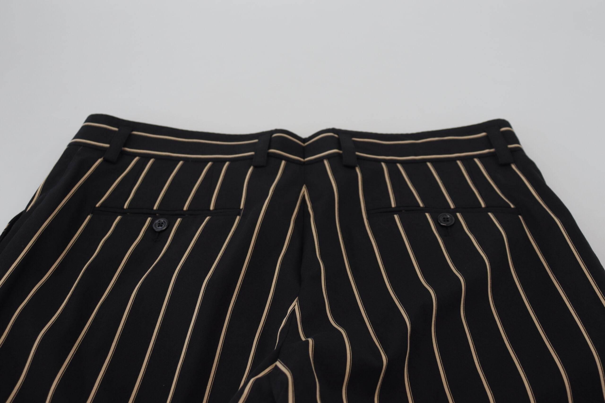 Dolce & Gabbana Black Beige Striped Cotton Stretch Pants - Hilstor