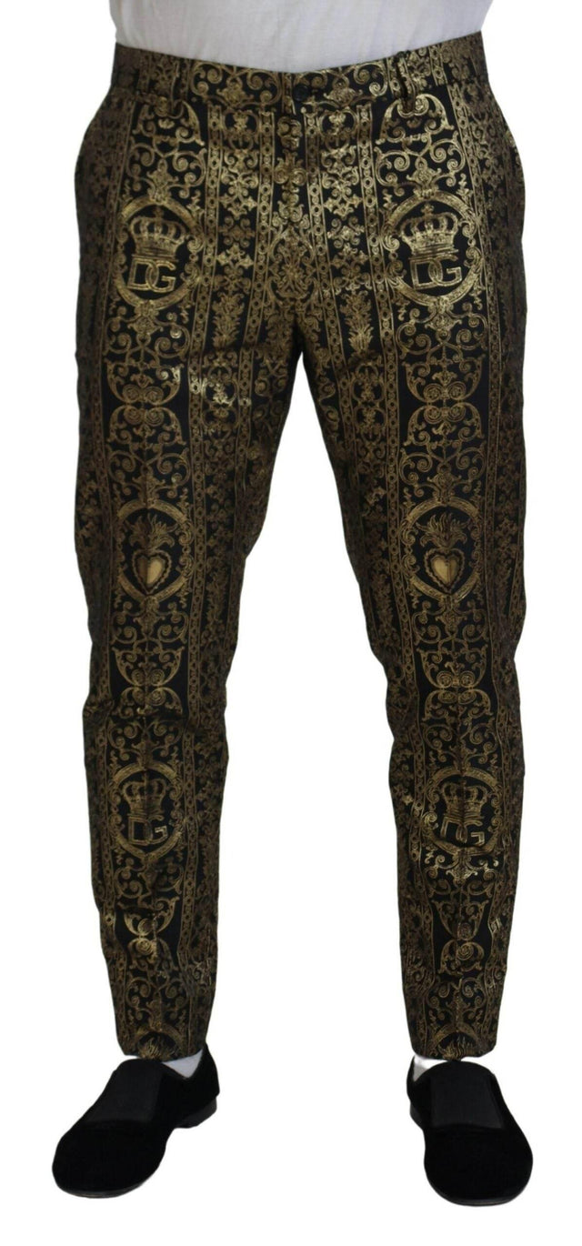 Dolce & Gabbana Black Gold Jacquard Dress Trouser Pants - Hilstor