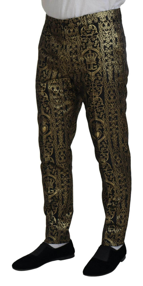 Dolce & Gabbana Black Gold Jacquard Dress Trouser Pants - Hilstor