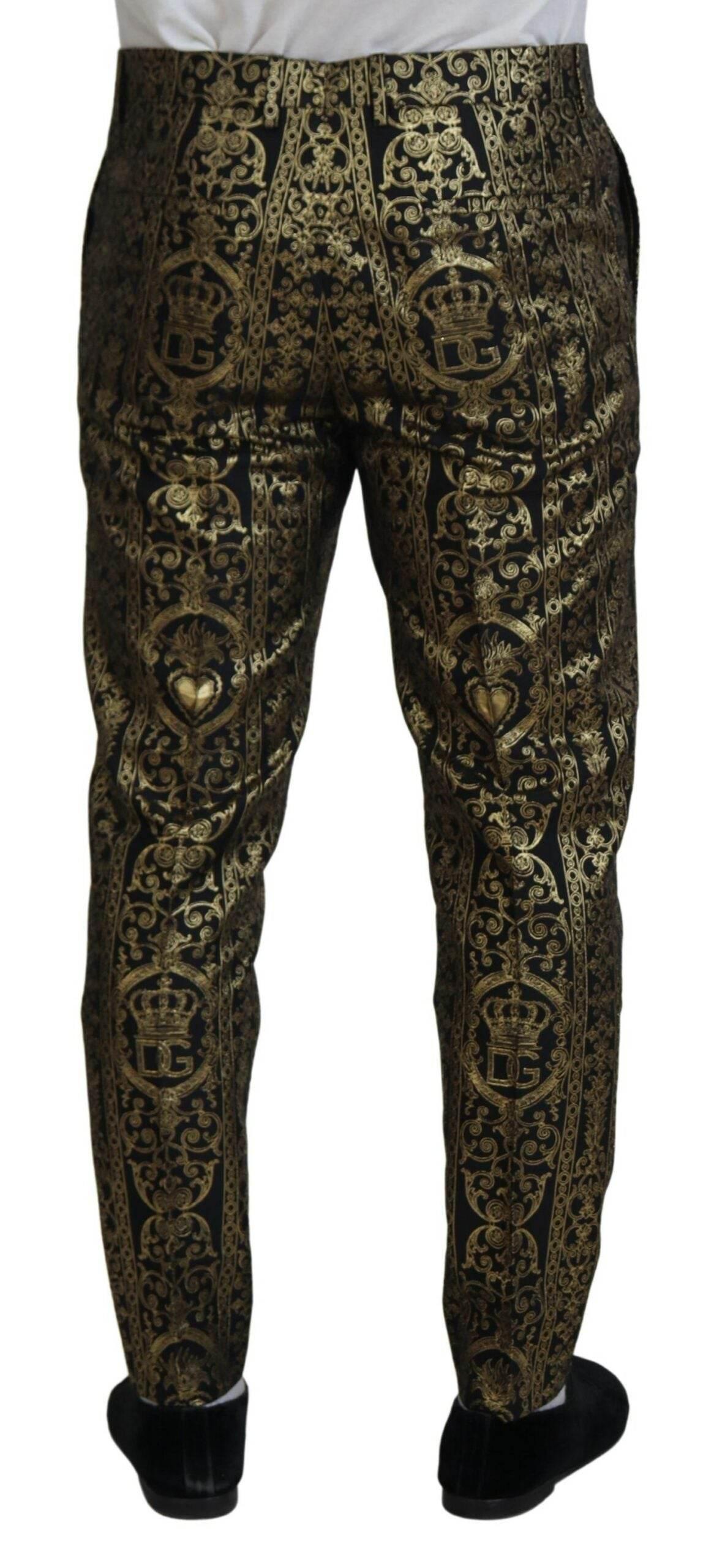 Dolce & Gabbana Black Gold Jacquard Dress Trouser Pants - Hilstor