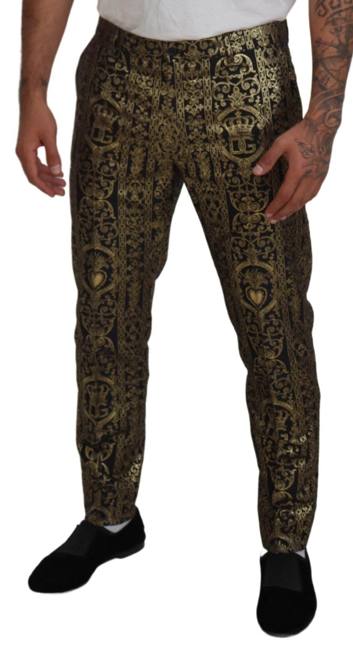 Dolce & Gabbana Black Gold Jacquard Dress Trouser Pants - Hilstor