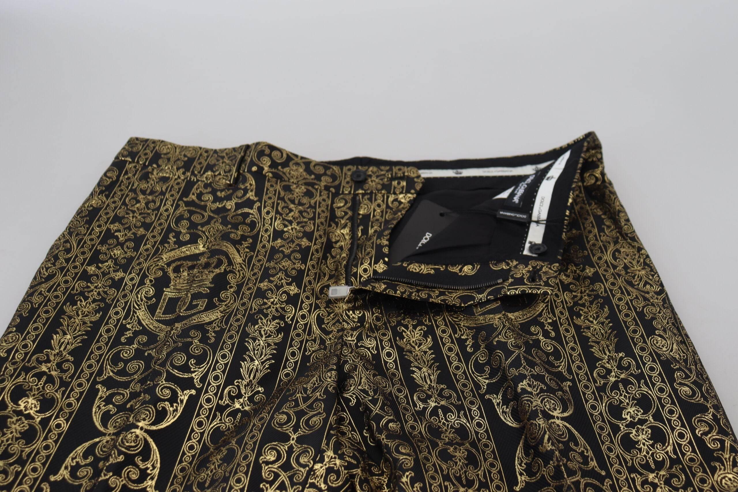 Dolce & Gabbana Black Gold Jacquard Dress Trouser Pants - Hilstor