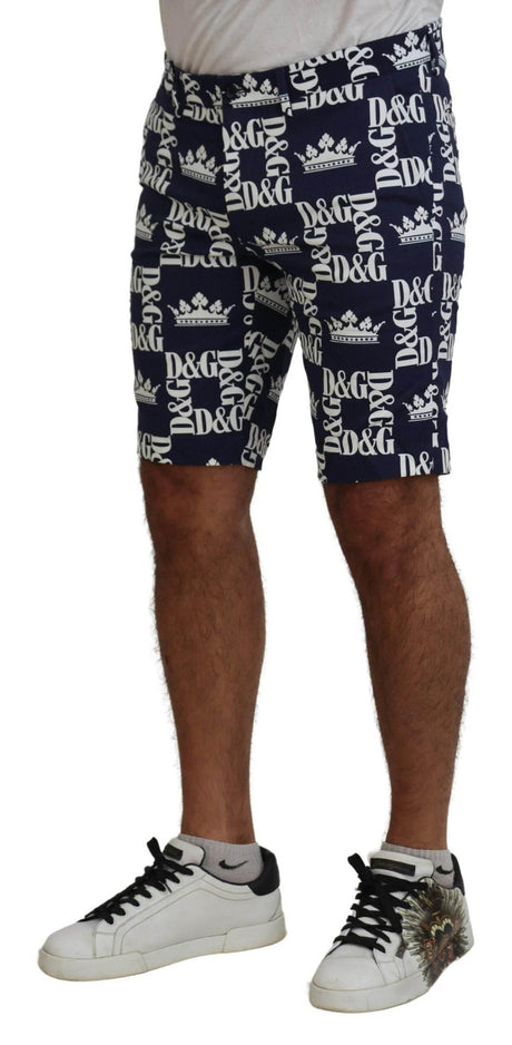 Dolce & Gabbana Blue Logo Print Cotton Chinos Shorts - Hilstor