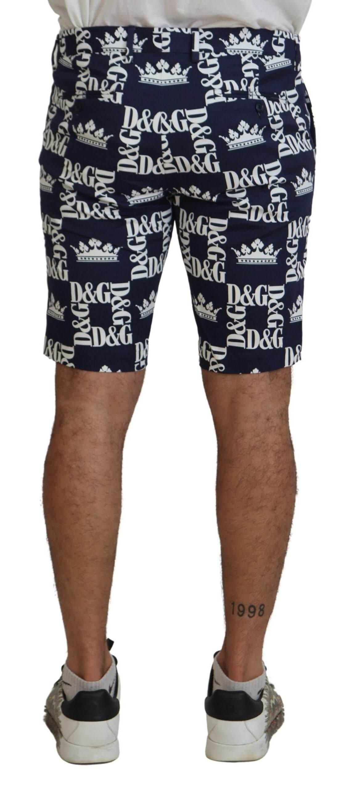 Dolce & Gabbana Blue Logo Print Cotton Chinos Shorts - Hilstor