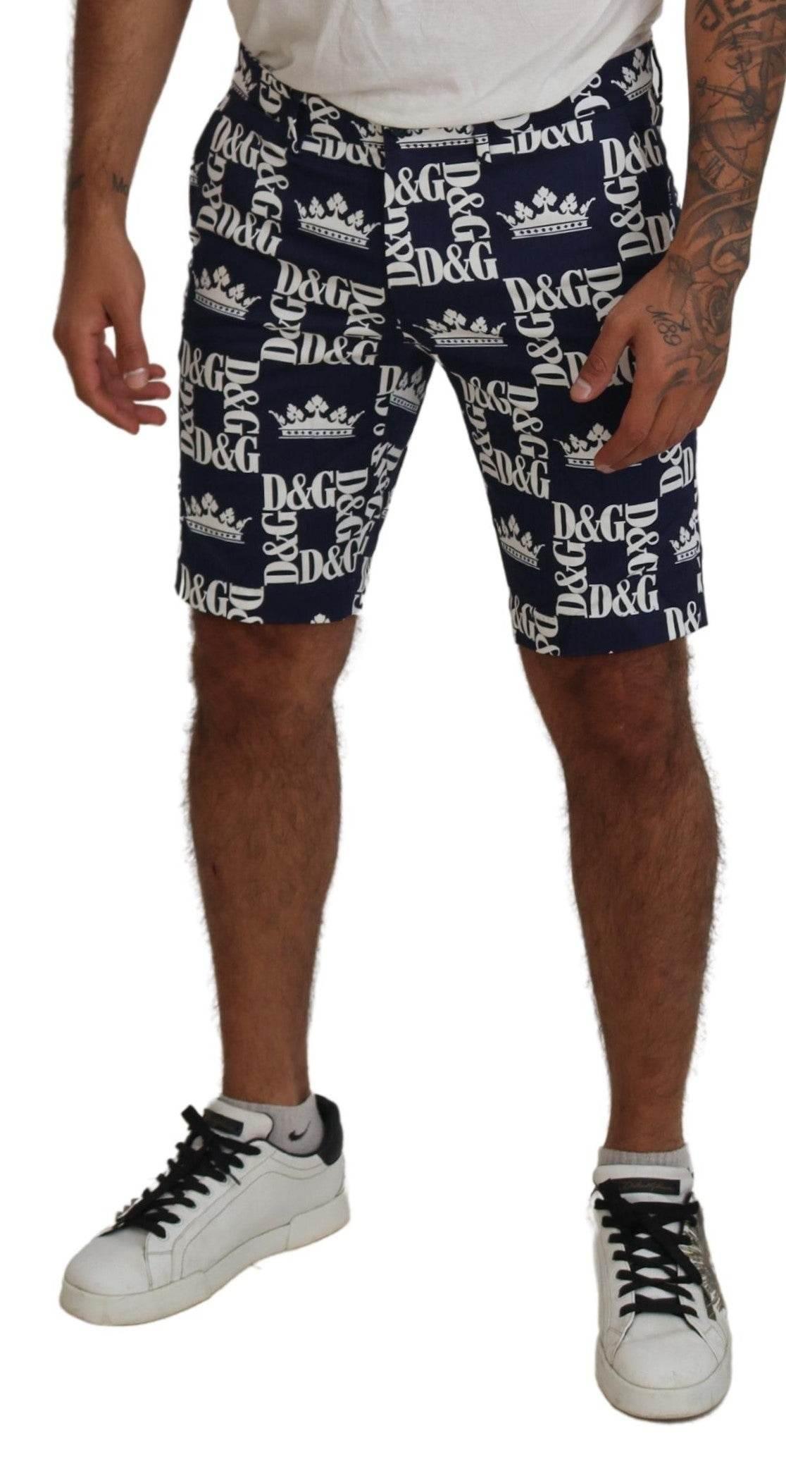 Dolce & Gabbana Blue Logo Print Cotton Chinos Shorts - Hilstor