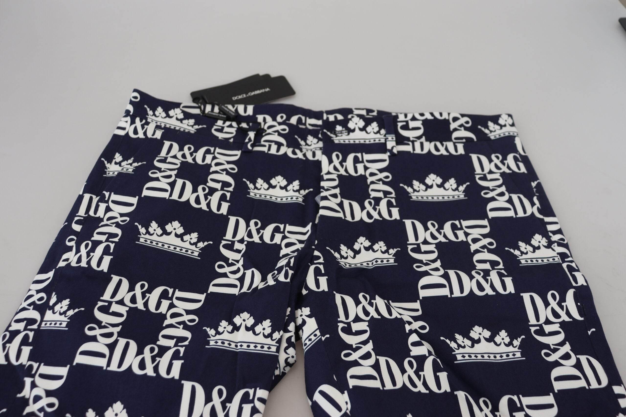 Dolce & Gabbana Blue Logo Print Cotton Chinos Shorts - Hilstor