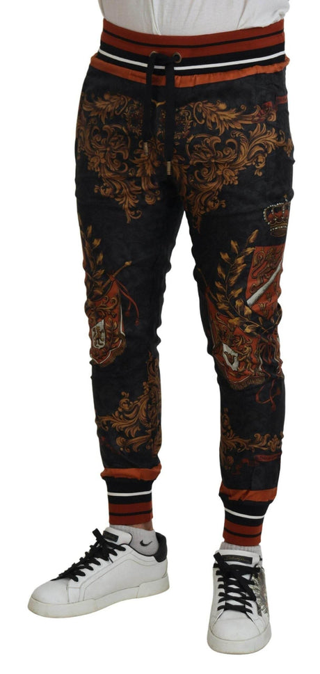 Dolce & Gabbana Baroque Crown Silk Sweatpants - Hilstor