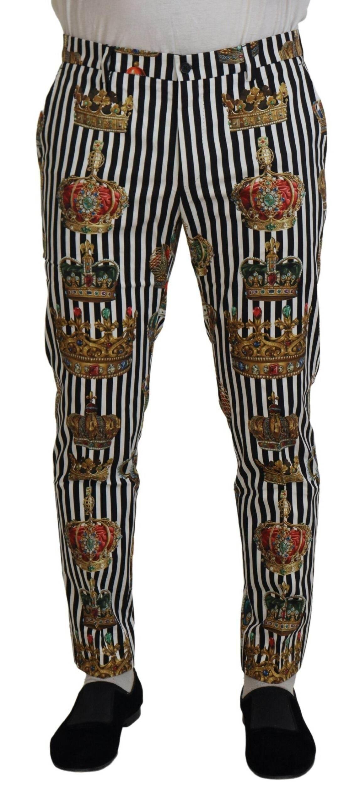 Dolce & Gabbana Elegant Gold Crown Stripe Chino Pants - Hilstor