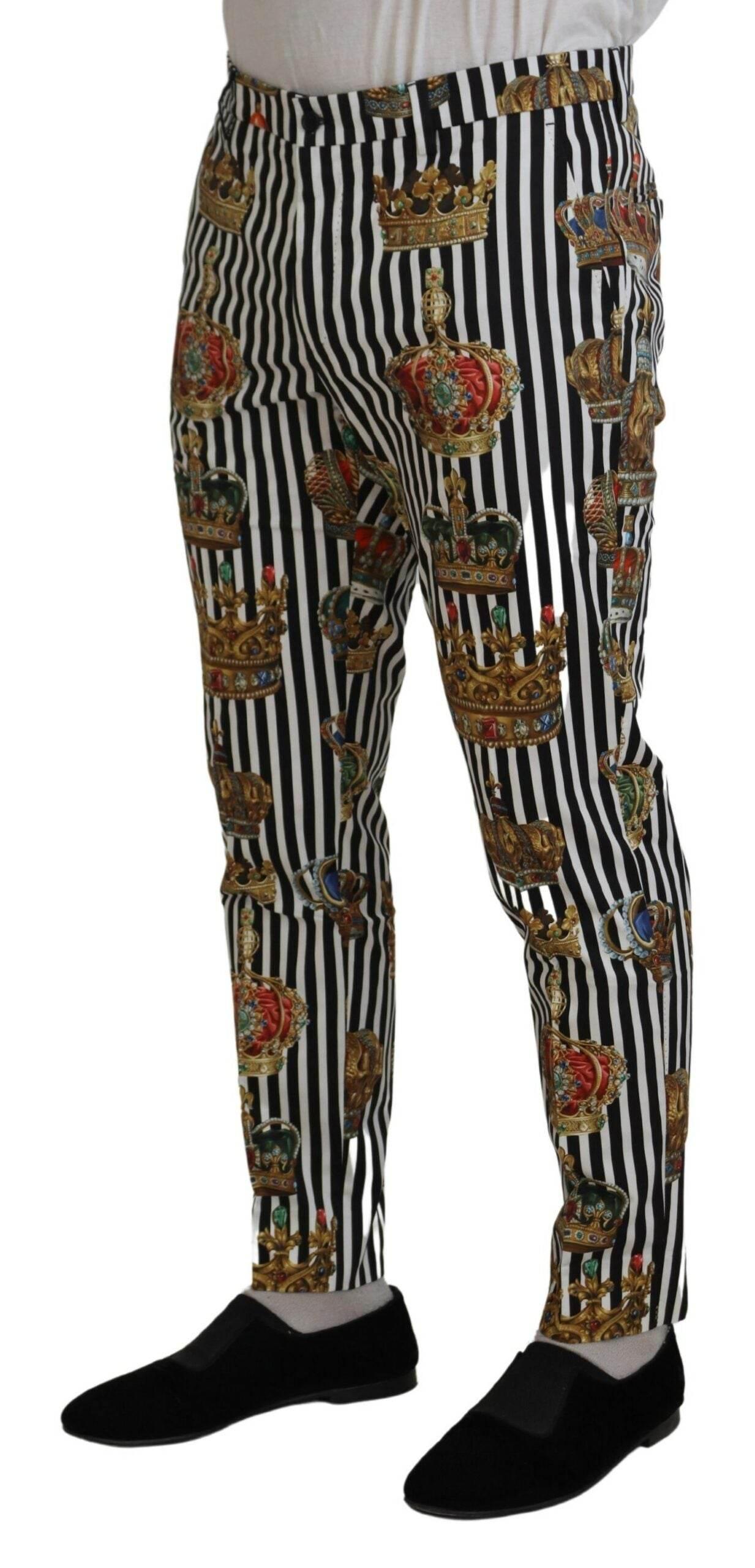 Dolce & Gabbana Elegant Gold Crown Stripe Chino Pants - Hilstor