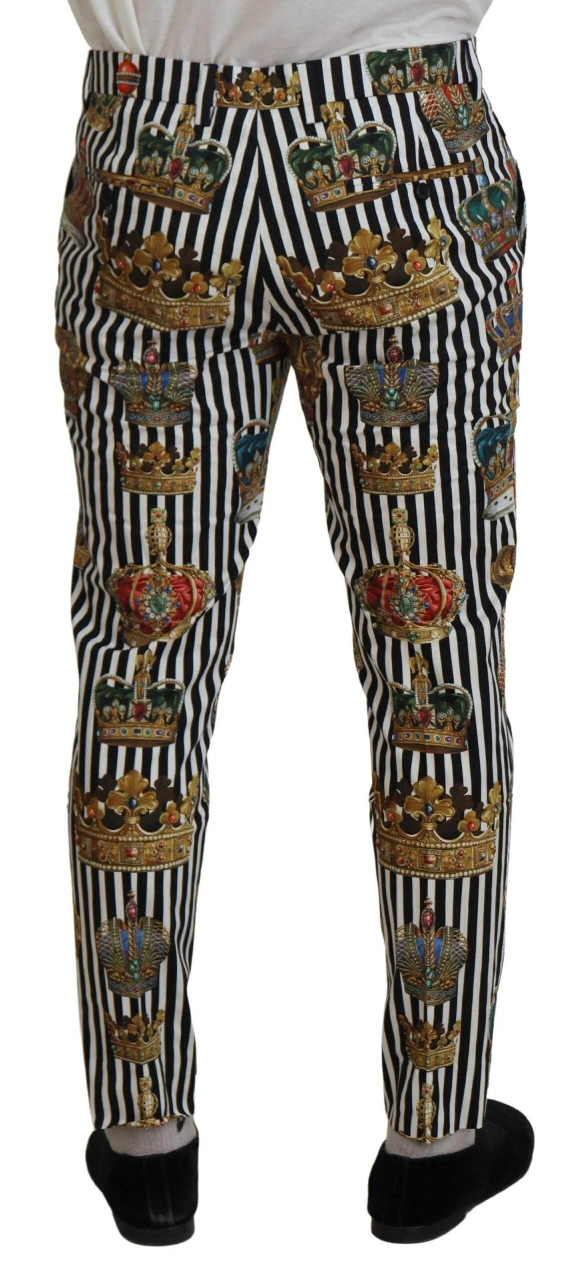 Dolce & Gabbana Elegant Gold Crown Stripe Chino Pants - Hilstor