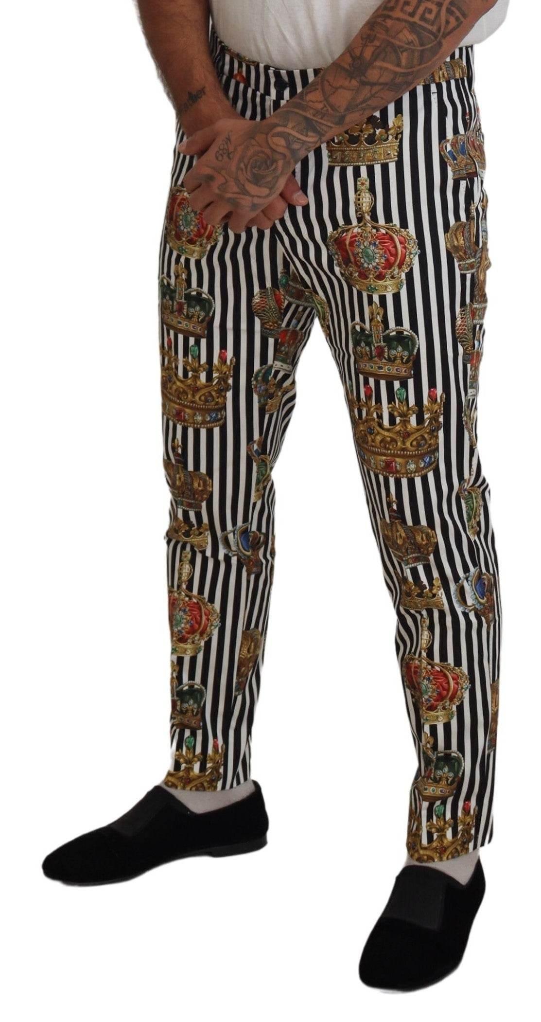Dolce & Gabbana Elegant Gold Crown Stripe Chino Pants - Hilstor