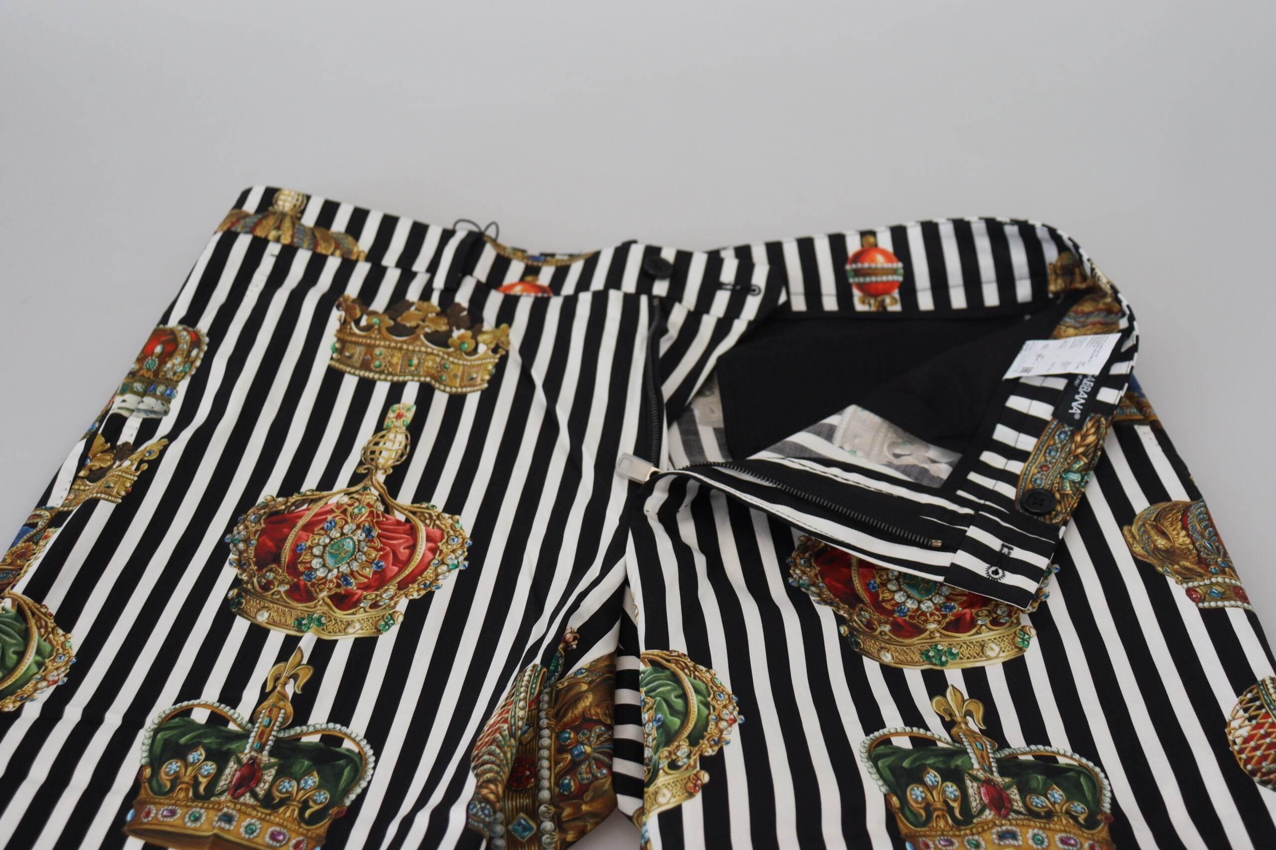 Dolce & Gabbana Elegant Gold Crown Stripe Chino Pants - Hilstor
