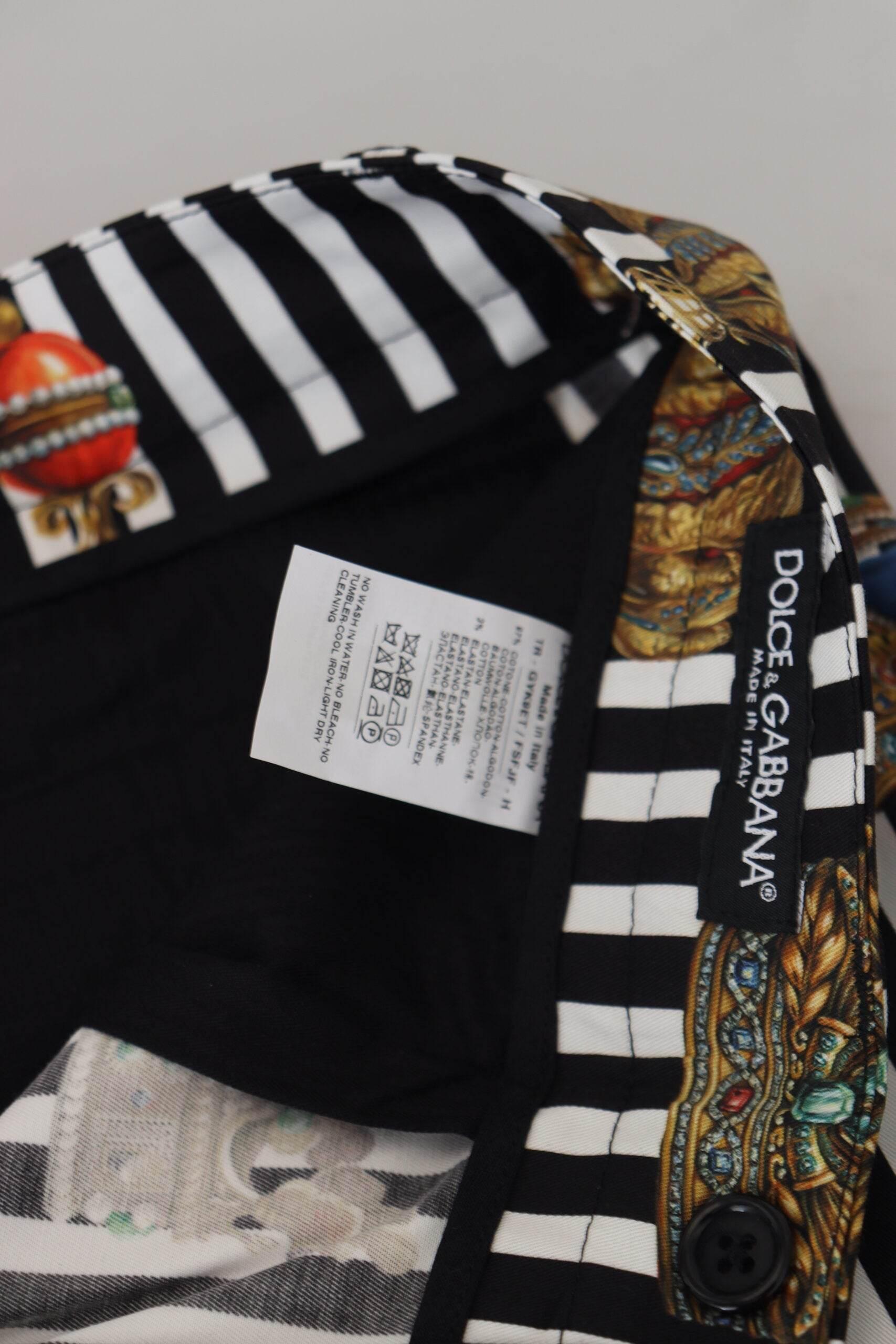 Dolce & Gabbana Elegant Gold Crown Stripe Chino Pants - Hilstor