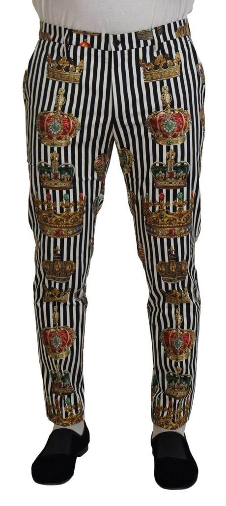 Dolce & Gabbana Elegant Gold Crown Stripe Chino Pants - Hilstor