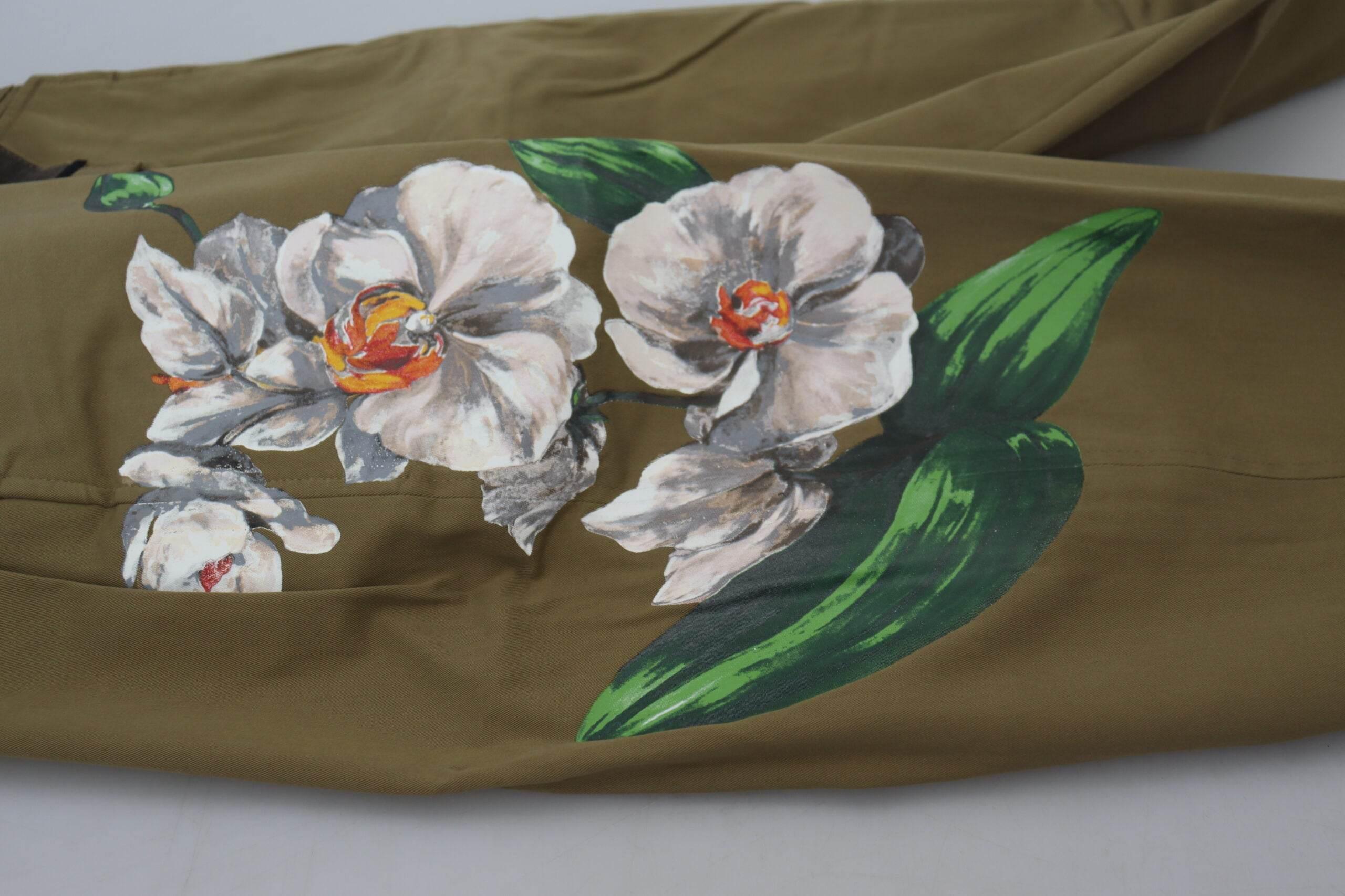 Dolce & Gabbana Beige Cotton Stretch Floral Chinos Pants - Hilstor