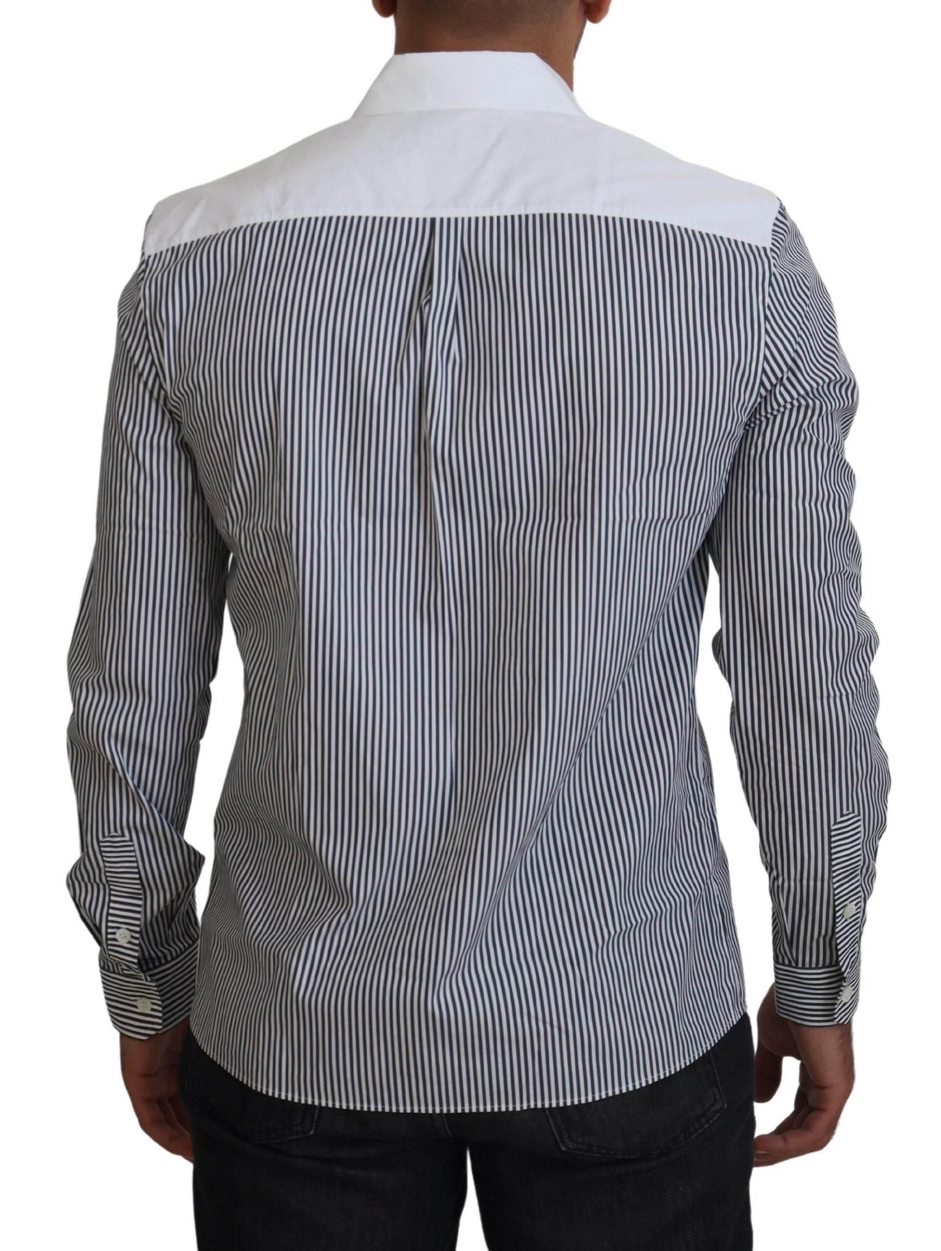 Dolce & Gabbana Gray White Striped Slim Fit Shirt - Hilstor
