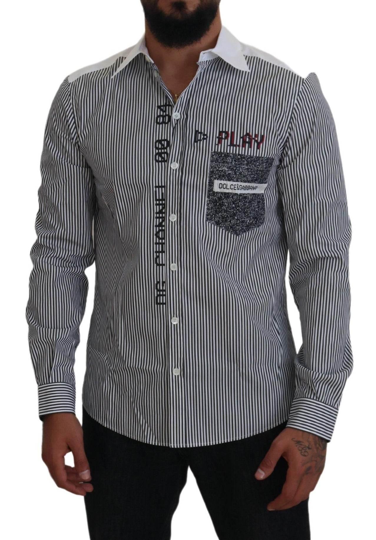 Dolce & Gabbana Gray White Striped Slim Fit Shirt - Hilstor