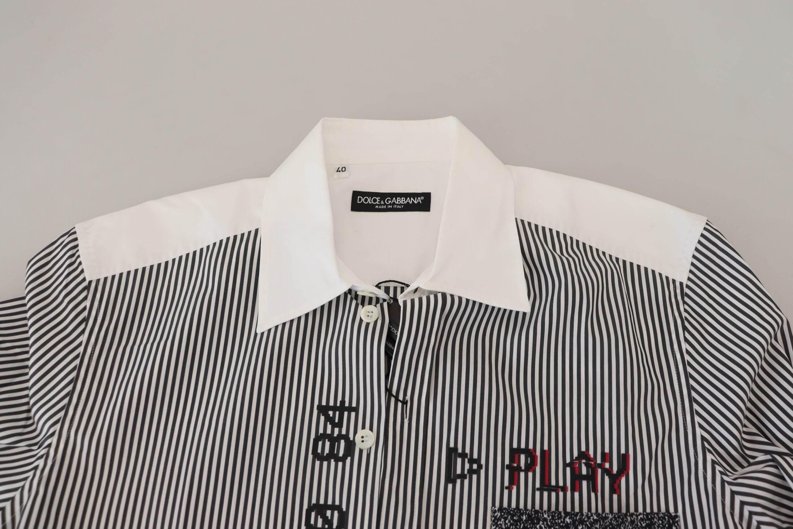 Dolce & Gabbana Gray White Striped Slim Fit Shirt - Hilstor