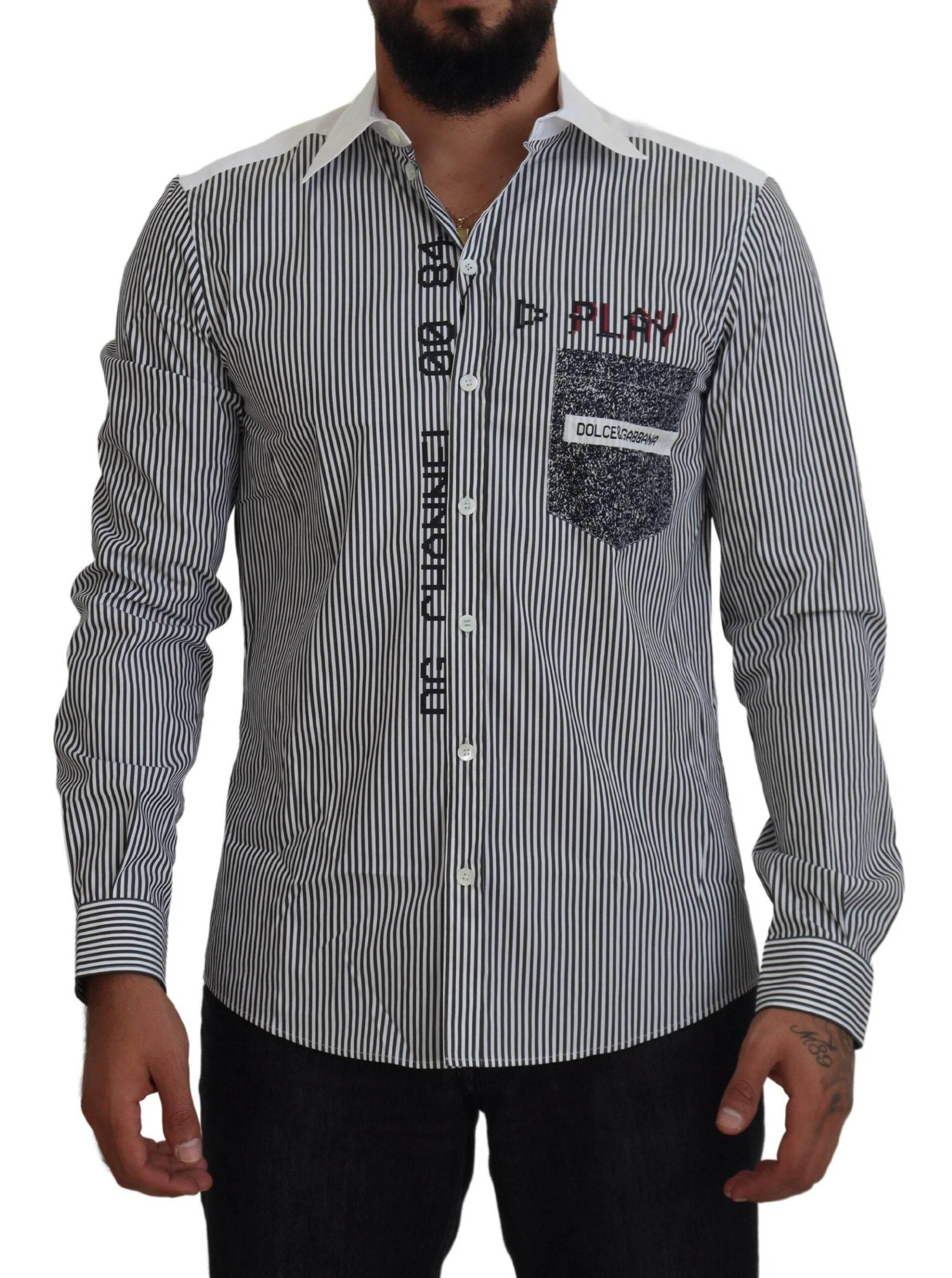 Dolce & Gabbana Gray White Striped Slim Fit Shirt - Hilstor