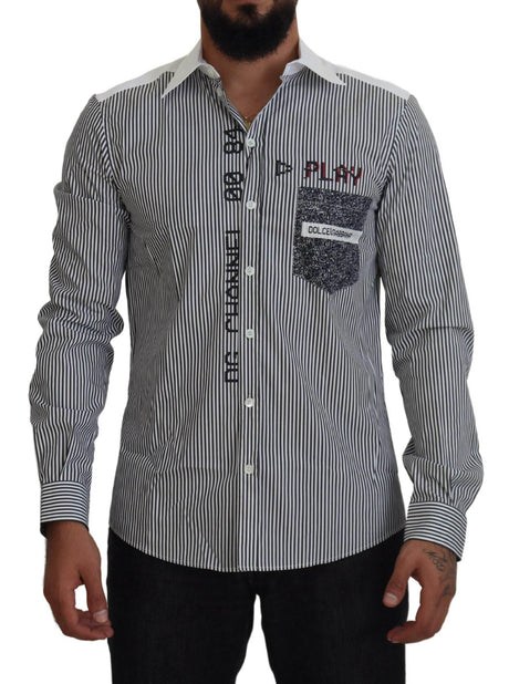 Dolce & Gabbana Gray White Striped Slim Fit Shirt - Hilstor