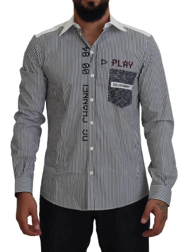 Dolce & Gabbana Gray White Striped Slim Fit Shirt - Hilstor