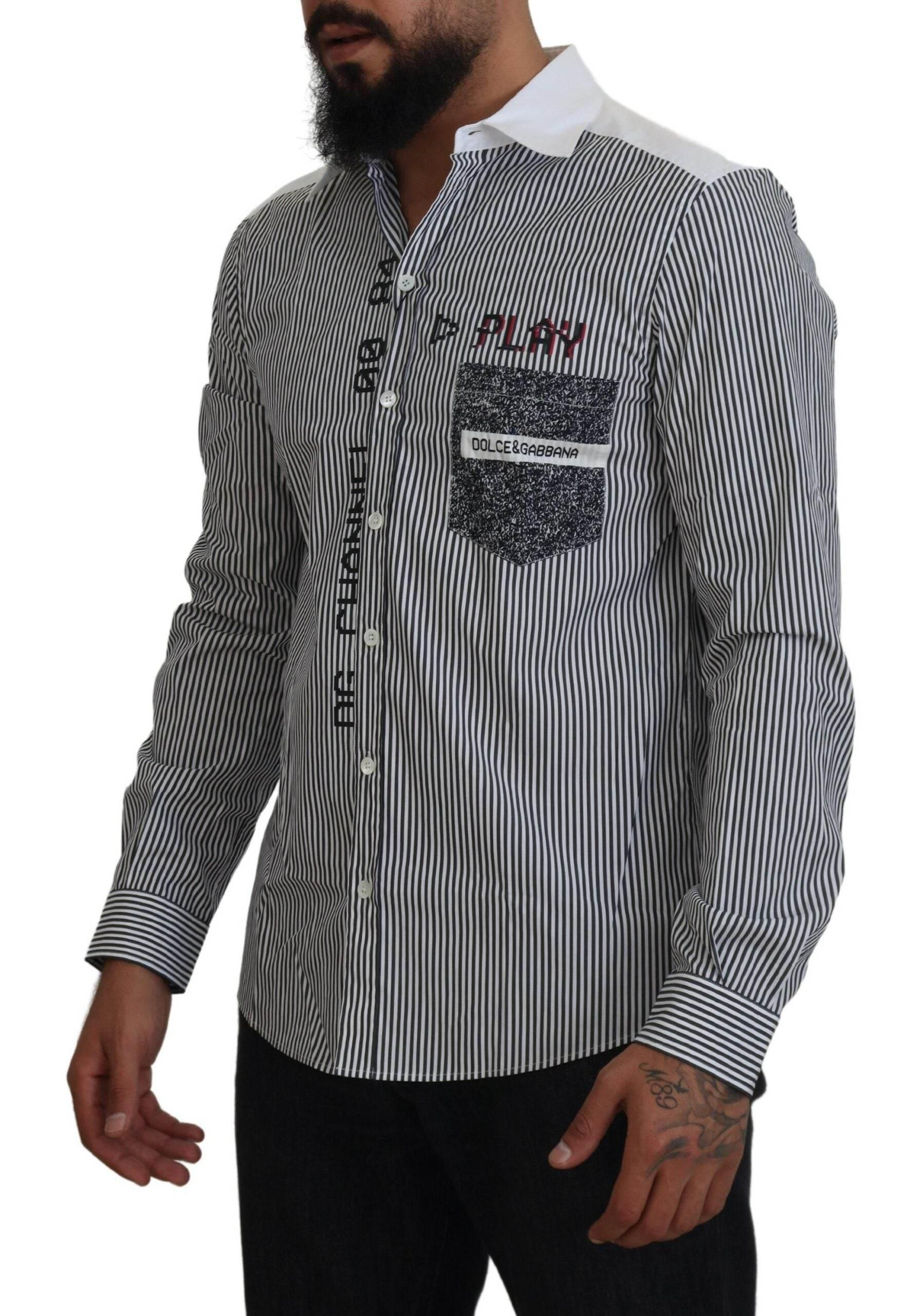 Dolce & Gabbana Gray White Striped Slim Fit Shirt - Hilstor