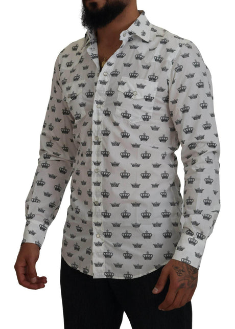 Dolce & Gabbana Slim Fit Crown Print Dress Shirt - Hilstor