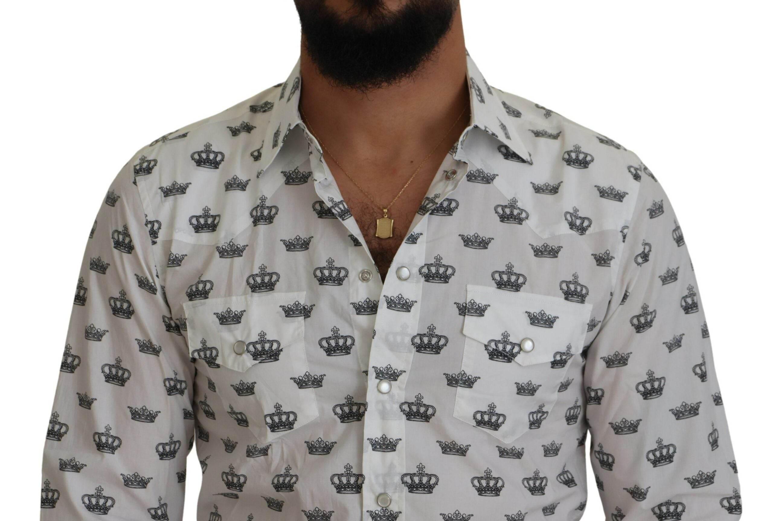 Dolce & Gabbana Slim Fit Crown Print Dress Shirt - Hilstor