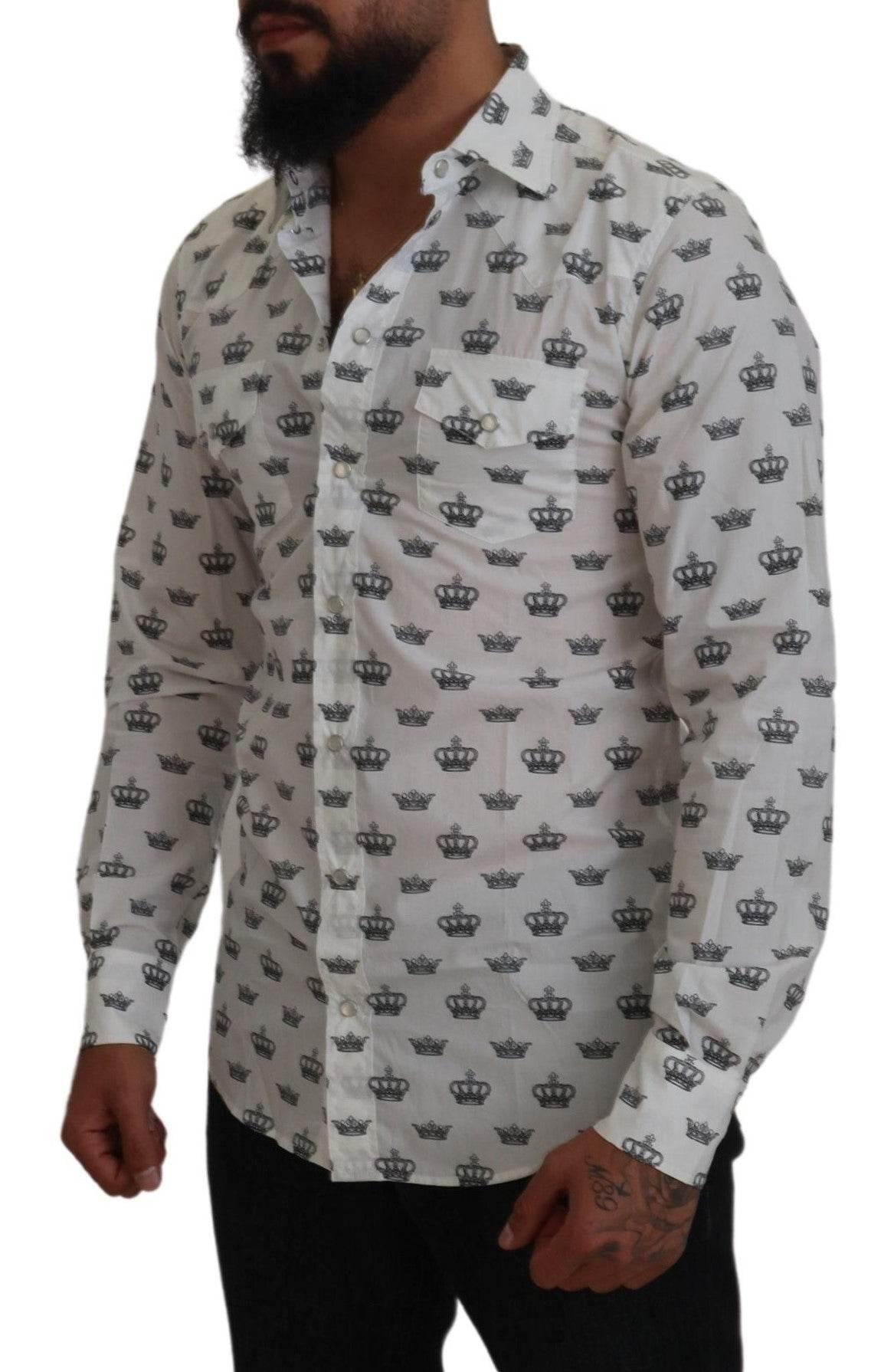 Dolce & Gabbana Slim Fit Crown Print Dress Shirt - Hilstor