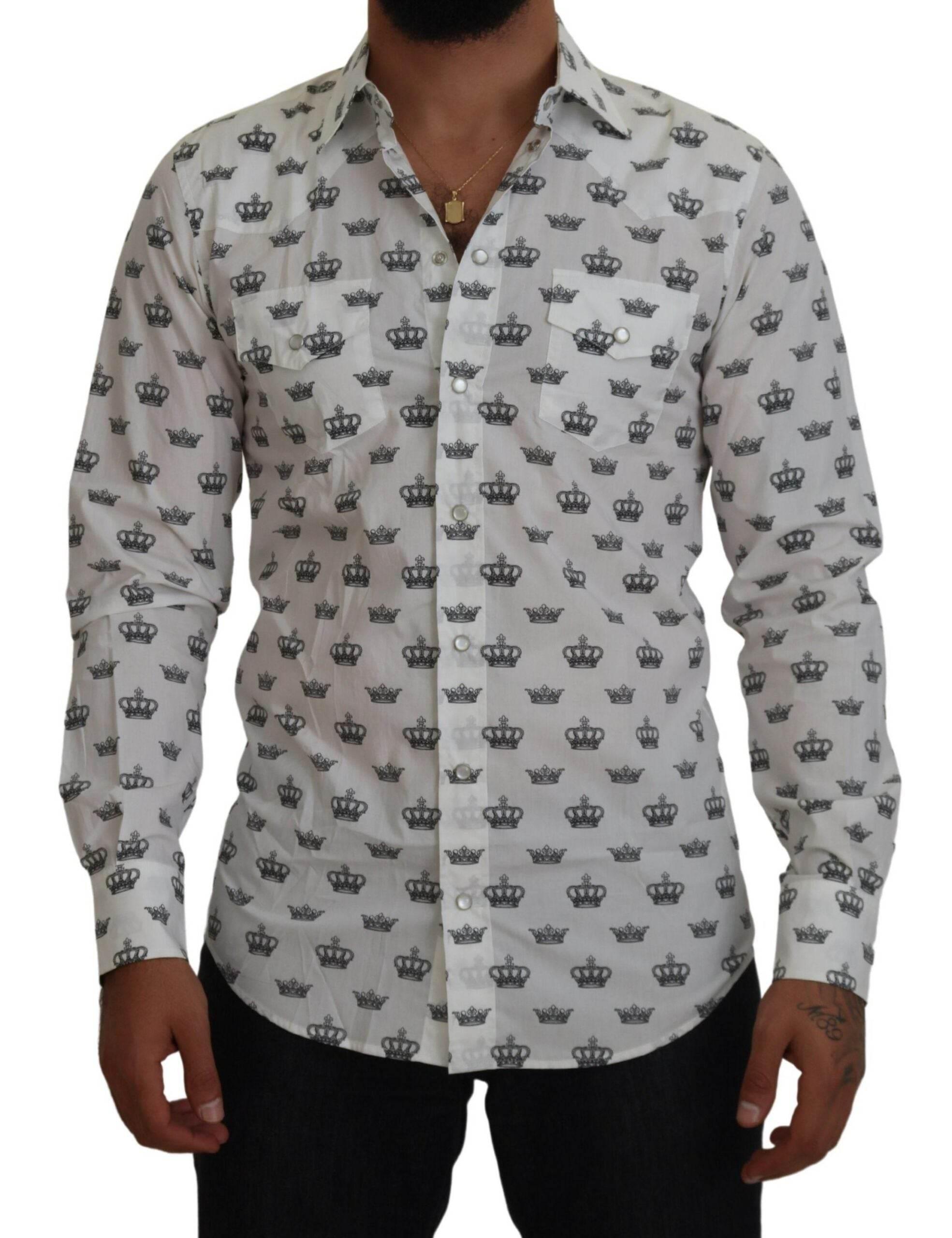 Dolce & Gabbana Slim Fit Crown Print Dress Shirt - Hilstor