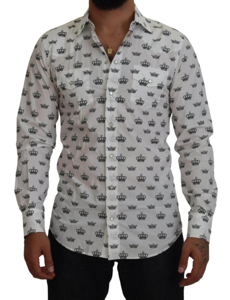 Dolce & Gabbana Slim Fit Crown Print Dress Shirt - Hilstor