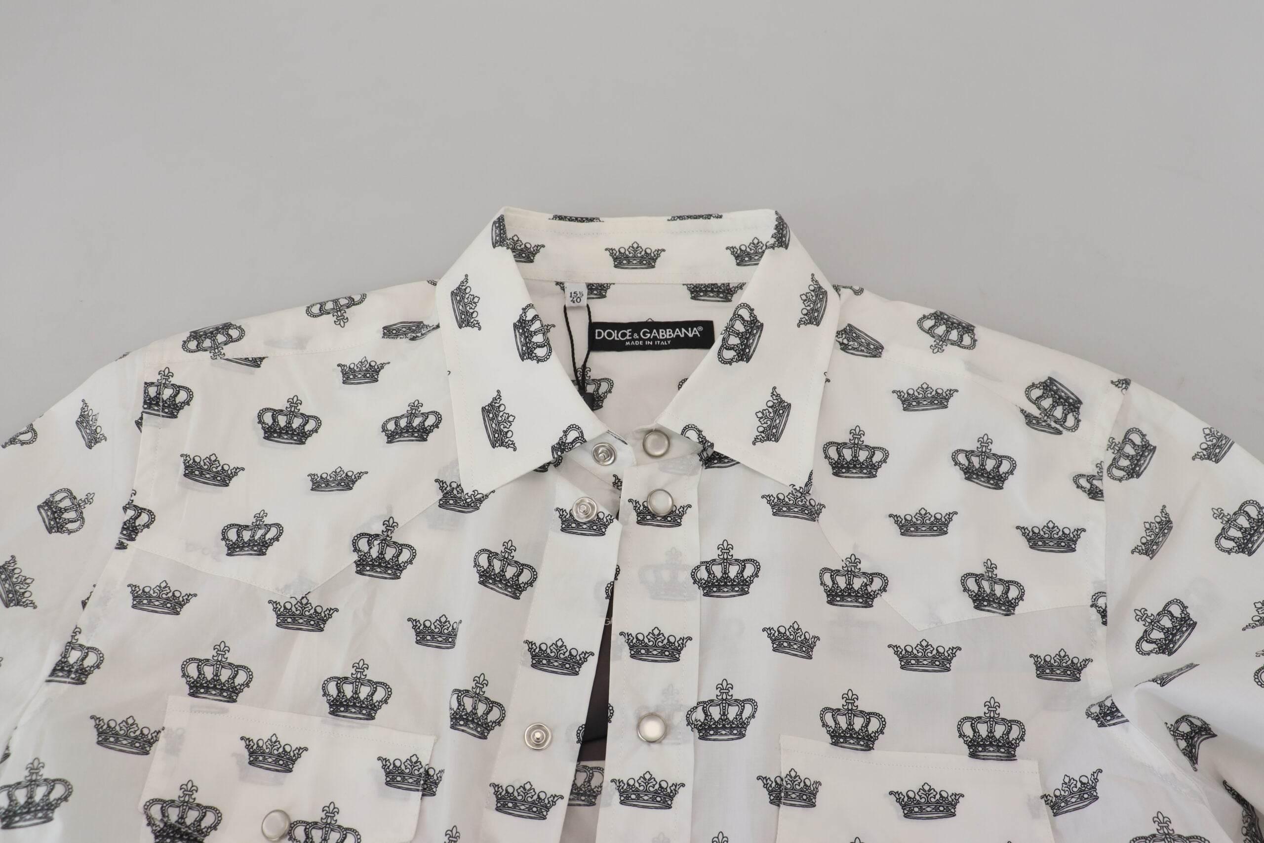 Dolce & Gabbana Slim Fit Crown Print Dress Shirt - Hilstor