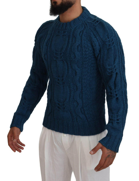 Dolce & Gabbana Blue Knitted Wool Alpaca Pullover Sweater - Hilstor