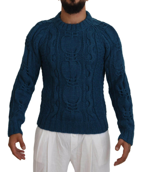 Dolce & Gabbana Blue Knitted Wool Alpaca Pullover Sweater - Hilstor