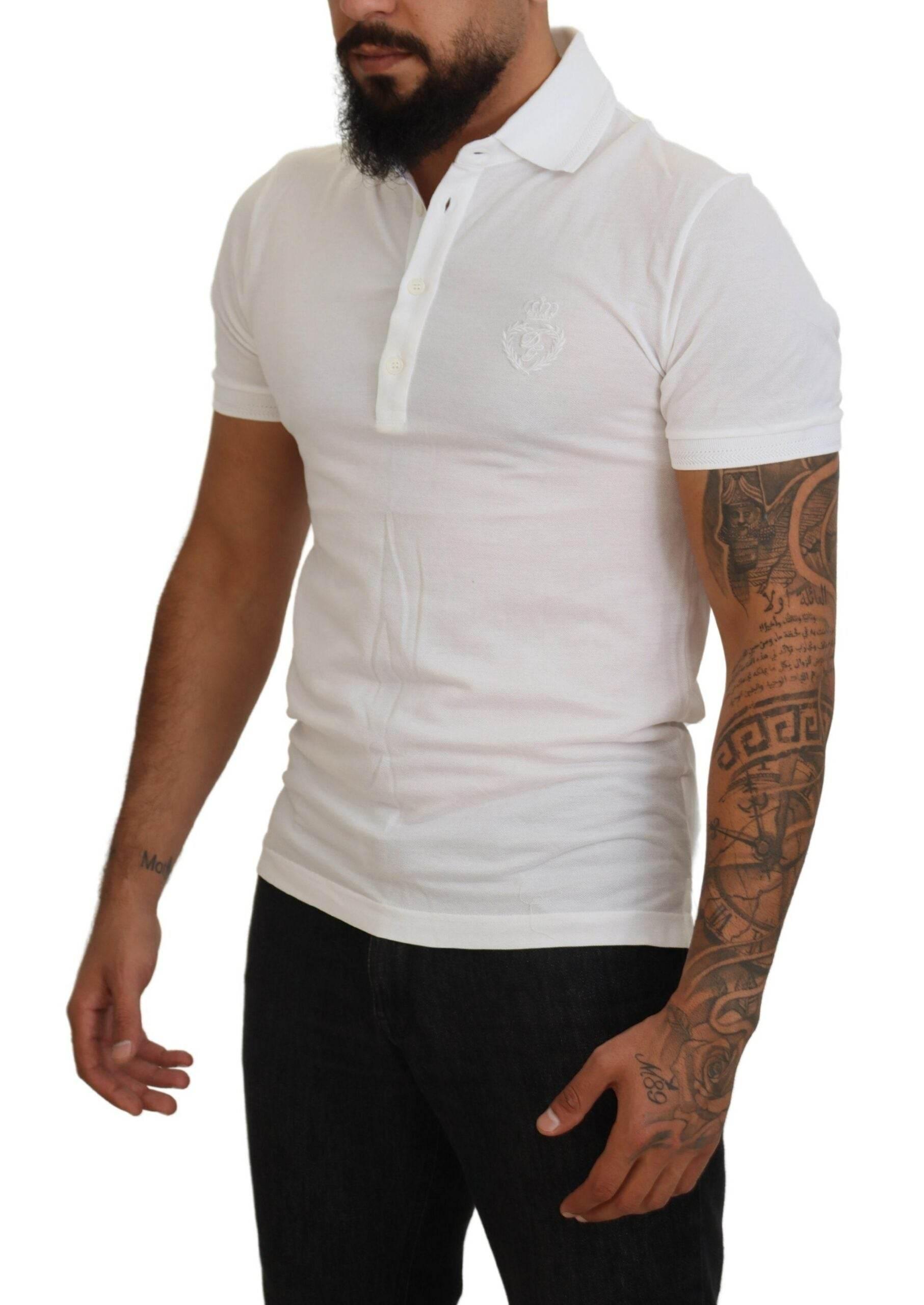 Dolce & Gabbana Elegant White Cotton Blend Polo - Hilstor